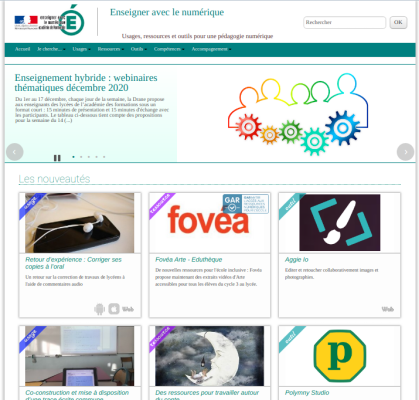 Page d'accueil du site Enseigner avec le numérique