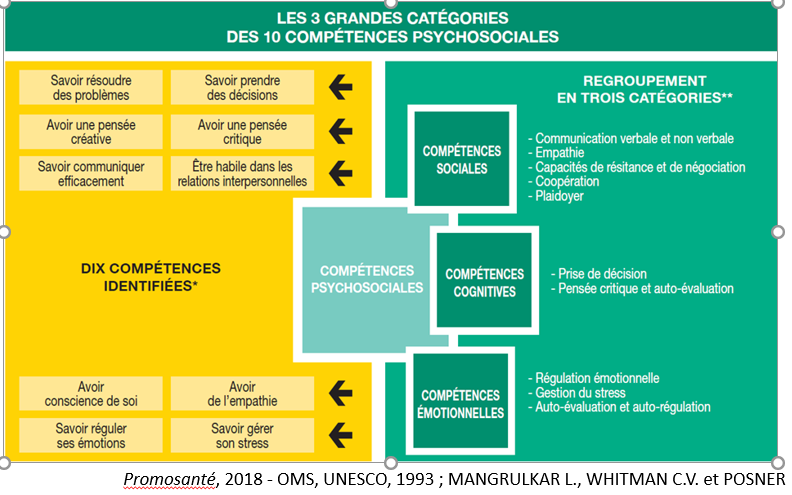 Les 3 grandes catégories des 10 compétences psychosociales