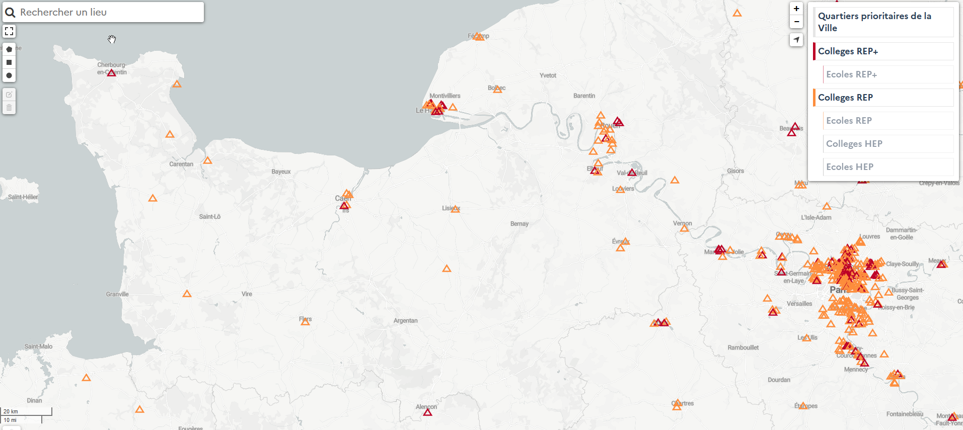 Carte - Collèges REP et REP+ en Normandie