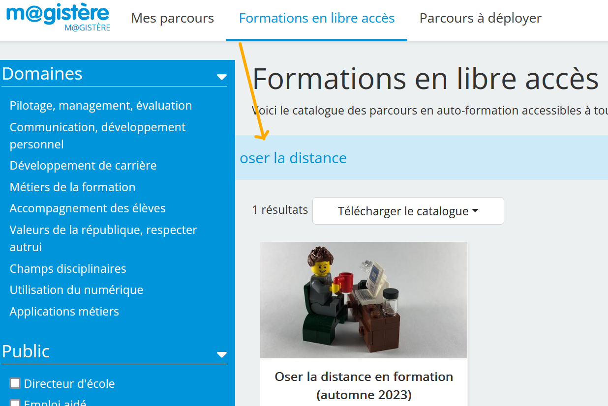 Rechercher un parcours en accès libre en tapant un mot dans le moteur 
