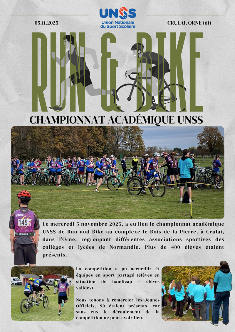 Extrait de l'article publié par l'UNSS de l'Orne, le 05.11.2025 relatif au Run & Bike
