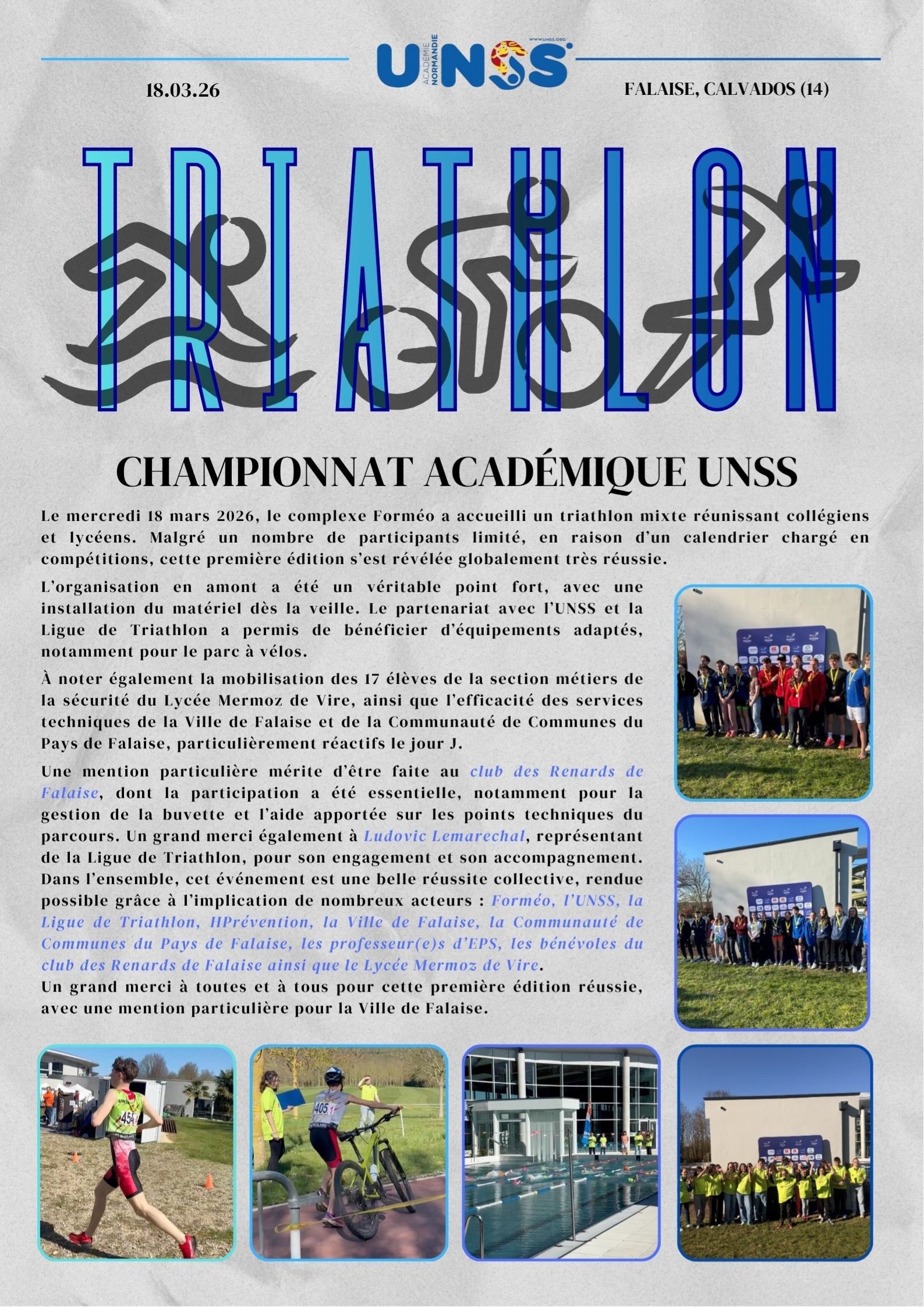 Championnat académique UNSS de triathlon à Falaise 2026