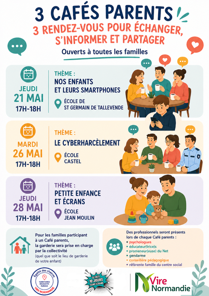 Flyer - 3 cafés parents - 3 rendez-vous pour échanger, s'informer et partager