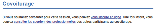 Interface Sofia-FMO (Normandie) - Corps du mail adressé au stagiaire relatif au covoiturage