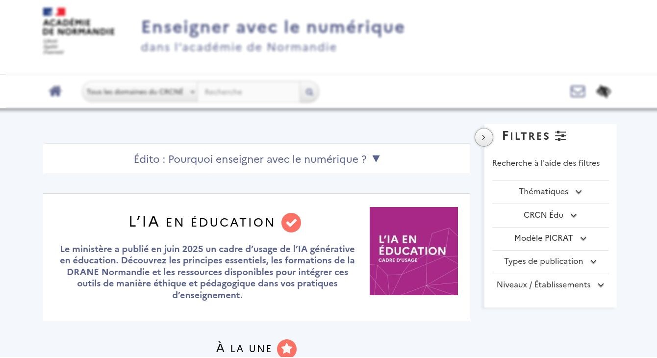 Capture de la page d'accueil du site drane.ac-normandie.fr